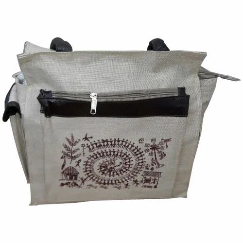 Designer Jute Bags - 36x10x27 cm, Brown Printed | Lightweight, Washable, Long Lasting, Flexiloop Handle