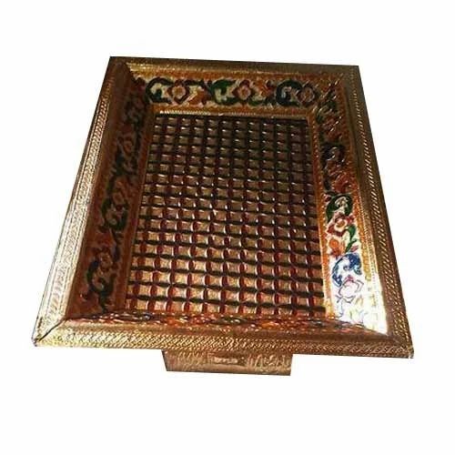 Designer Meenakari Tray - Metal, Rectangular 8/10/12 Inch Size, Silver Color | Attractive Design, Ideal for Daily Wear