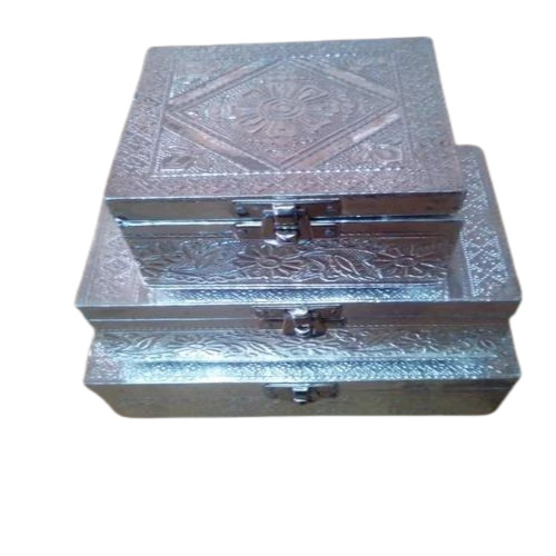 Handicrafted Pooja Box - Metal, Customizable Size, Silver | Multicolor Design for Versatile Dry Fruit Packaging