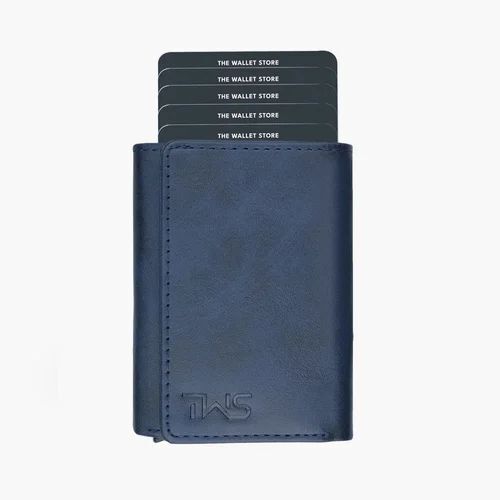 Maverick RFID Protected Wallet Cardholder - Premium Vegan Leather & Military Grade Aluminium, L2.5 x W7.5 x H9.5 cm, Blue - Unisex Style with 8 Card Slots