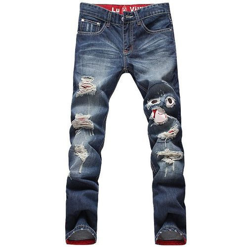 Mens Fancy Denim Jeans - Relaxed Fit Shredded Pattern Blue Color | Breathable Comfortable Skin Friendly Attractive Designs for Casual Wear