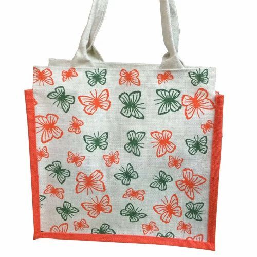 Printed Designer Jute Bags - Customized Size, Brown Color | Light Weight, Washable, Zipper Top, Long Lasting, Plain Pattern for Shopping