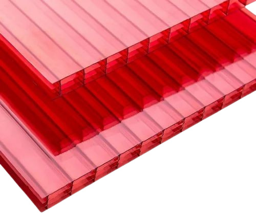 Red Polycarbonate Multiwall Roofing Sheet - 6 Millimeter Thick, Transparent Plain Design | Very Good Quality, Durable, Waterproof Features