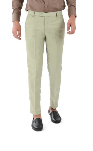 Men's Formal Trousers - Tapered Fit, Olive Green, 4 Pockets, Cotton Blend | Breathable, Hand Washable, Plain Pattern