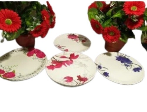 Round Floral Dinner Plate - Melamine, Various Sizes Available | White, Lightweight, Glossy Finish, Printed Pattern, Crack Resistant, Easy to Clean