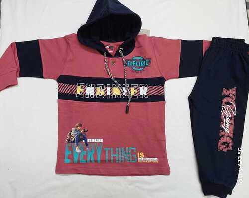 Boys Printed Hooded Pure Cotton T-shirt With Joggers