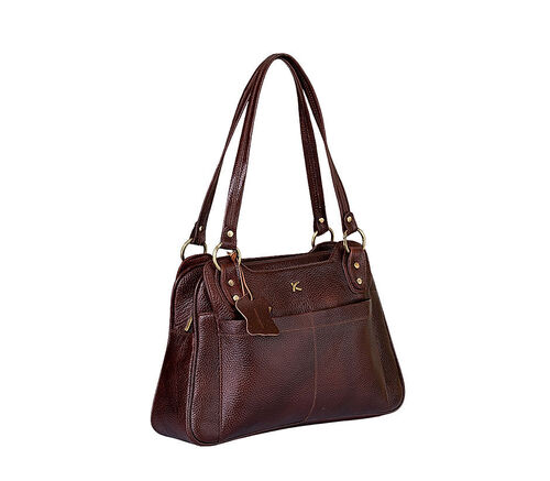 Brown Genuine Leather Ladies Multi-Compartment Fashion Bag - Washable, Water & Moisture Resistant, Easy to Carry, Ideal for Cell Phones & Cosmetics