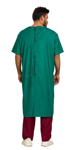Patient Gown - Cotton Long Sleeves Green | 1 Chest Pocket 2 Waist Pockets Back Closure Lightweight Breathable Fabric for Comfort