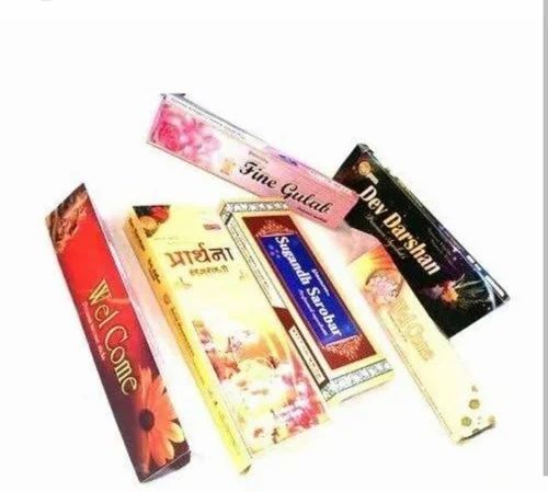 Agarbatti Packaging Box - 200 GSM Recycled Paperboard, 150X50X40 mm, Rectangular Shape, Multi Color, Moisture Proof with Gloss Varnish and Debossing