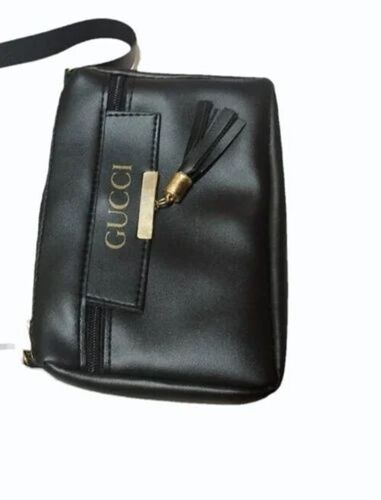 Black Rexine Sling Bag - Rexine Material, Black Color | Zip Closure for Secure Storage, Casual Wear Suitable for Everyday Use