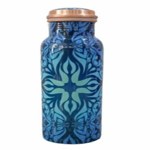 Blue Print Copper Bottle - 1000 mL Capacity, Screw Cap Design | Customizable Size, Multicolor Pattern