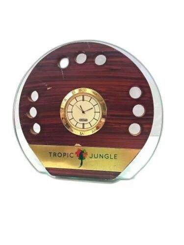 Customized Wooden Table Clock - Brown Round Wooden Design | New, Good Quality, Customizable Features, Ideal for Home or Office Decor