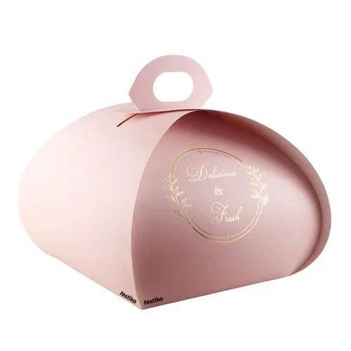 Handle Cake Box - 250 Gram Capacity, 7x7x5 Inches Cylindrical Shape, Corrugated Paper Material, Printed Design , Ideal for Cake Packaging