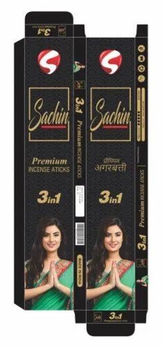 Incense Stick Packaging Box - Recycled Paperboard, Rectangular Shape, Black Color, 200-270 GSM Weight Capacity < 2 Kg, Litho-Laminated Finish, Debossing Effect