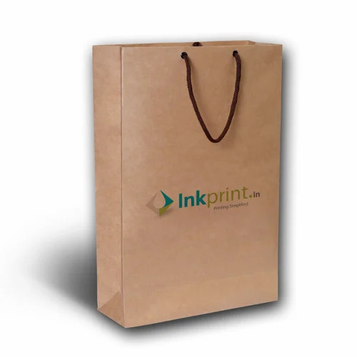 Kraft Paper Bags - 1 Kg Capacity, 60 GSM, Brown Color, Rope Handles, Printed Design | Biodegradable, Moisture Proof, Recyclable