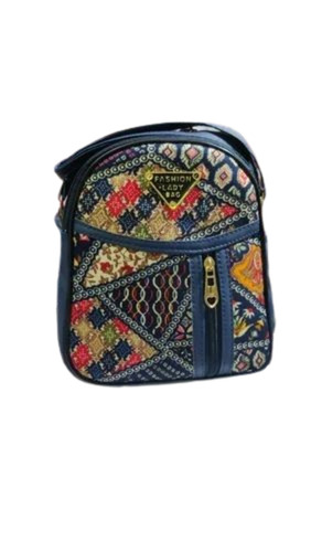 Ladies Embroidered Fashionable Sling Bag - PU Material , Casual Wear with Zip Closure and Good Quality Embroidery Design