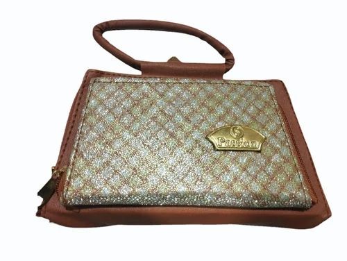 Ladies Hand Purse - PU Material, Rectangular Shape, Brown and Golden Colors | Zipper Closure, Stylish Handle Bags for Women