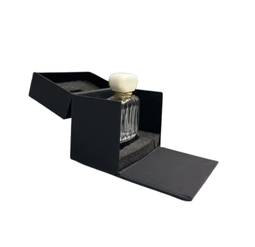 Perfume Packaging Box - Recycled Paperboard, 8x6x2 Inches, Black | Biodegradable, Disposable, Natural Feel Effect, Embossed Finish