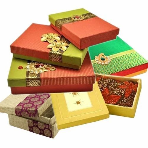 Saree Packaging Box - White Coated Recycled Liner, 12 X 8.5 X 2 Inch, Multi Color, 300 GSM, Laminated Coating, Foil Stamping, Embossing