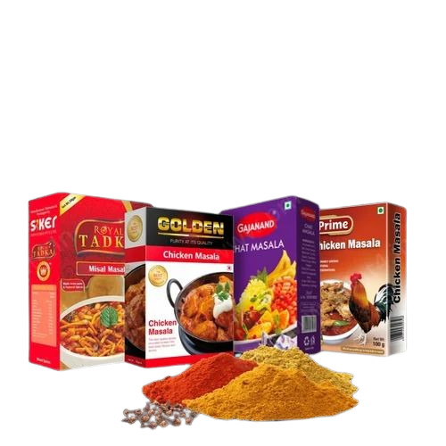 Spice Packaging Box - 50 Gram Capacity, Rectangular Shape, Multicolor Printed Design | Paper Material, Versatile Spice Storage Solution