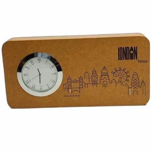 Wooden Promotional Table Clock - Wooden, 8x4 Inch, Brown Color | Customized Design with Good Quality Finish and Rectangular Shape