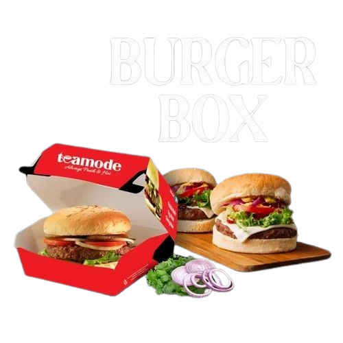 Burger Packaging Box - Cardboard Material, Rectangular Shape, Multicolour Design, One Compartment | Ideal for Secure and Stylish Food Presentation