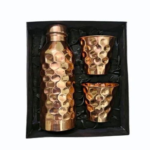 Damond Hammered Copper Bottle Giftset