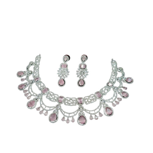 Ladies American Diamond Studded Necklace Set