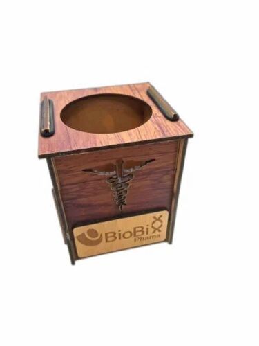 Promotional Brown Wooden Pen Stand - Wood Material, Polished Finish, Brown Color | Stylist Design for Corporate Promotional Gifts