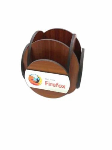 Promotional Table Top Pen Stand - Wood Material | Stylist Design, Brown Color, Ideal for Promotional Gifts