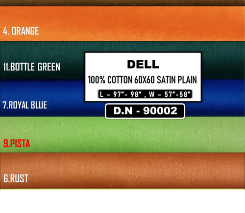 100% Cotton Satin Twill Plain Shirting Fabric