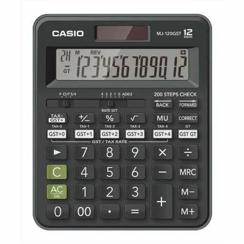 Casio Calculator Mj120 Gst - Max. 12 Digits, Black Color | General Purpose Usage, Battery Powered, Box Packaging