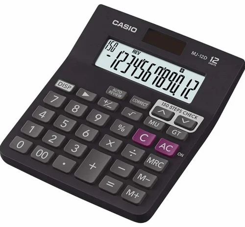 Casio Mj-12d Calculator - Black Plastic Body, 12 Digits | Battery Operated, General Purpose Style