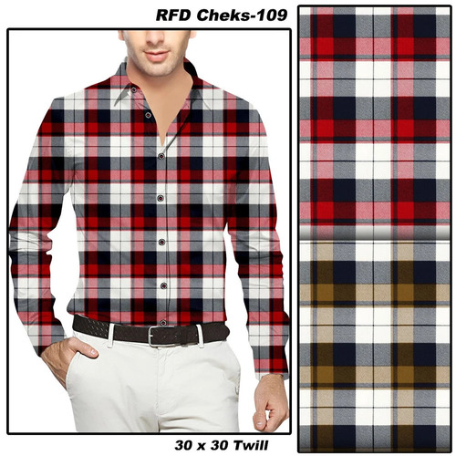 Checked Pure Cotton Shirting Fabric - 100% Cotton, Multi-Color Checked Design | Washable, Shrink-Resistant, Ideal for Textile Industry
