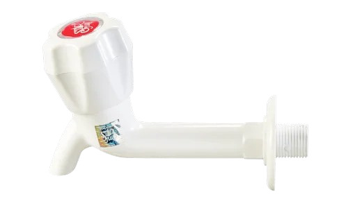 Deluxe Long Body Bib Tap - PVC Material, Customized Size, Glossy White Finish | Durable, Wall Mounted, Round Shape, Fine Finished