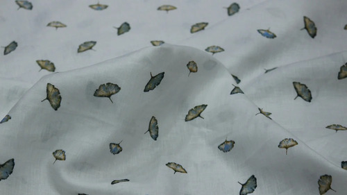 Leaf Printed Linen Fabric - 100% Linen, Various Colors | Soft Texture, Washable, Shrink-Resistant, Ideal for Garments and Shirt Material