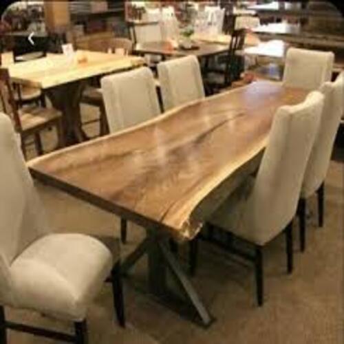Live Edge Dining Table - Teak Wood Rectangular Brown Color | Attractive Design Fine Finished Customizable Size Includes Chair