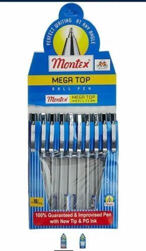 Montex Megatop Blue Ball Pen - Plastic Material, Pack of 10 Pcs, Blue Ink | Smooth Writing Experience, Ideal for Everyday Use