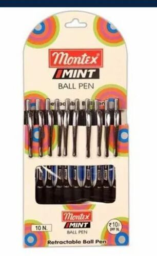 Montex Mint Ball Pen - Plastic Material, 10 Pieces per Packet | Smooth Writing, Blue Ink for Effortless Writing Experience