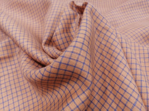 Peach Color Check Linen Shirting Fabric - 100% Linen, Soft Texture, Shrink-Resistant, Various Colors Available | Ideal for Textile Applications