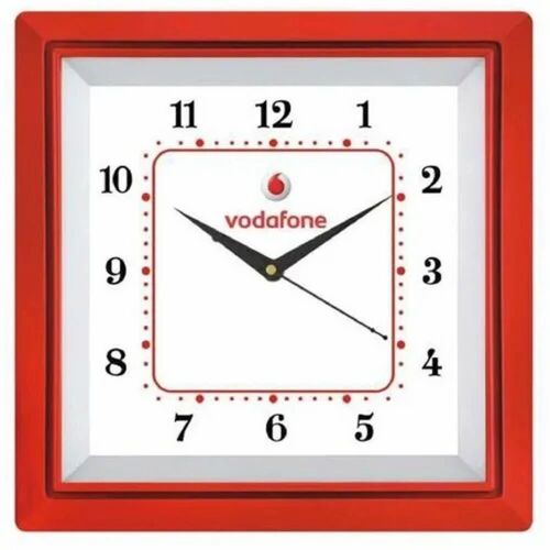 Plastic Red And White Wall Clock - Rectangular, Plastic Material | Good Condition, Box Packaging for Home Application