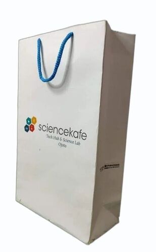Printed Paper Shopping Bag - 14x9x5 Inch, White | Biodegradable, Moisture Proof, Recyclable, Rope Handle, Max Load 2kg