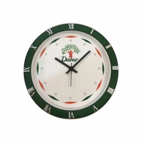 Promotional Wall Clocks - Plastic, 350 Grams, Round Shape | Green & White Color, Battery Powered, Box Packaging
