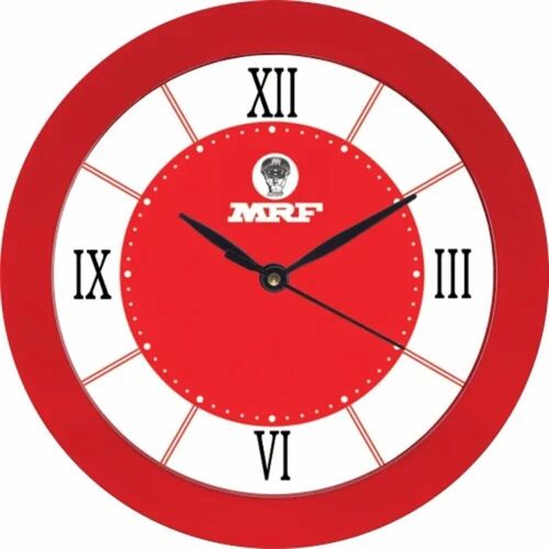 Red Promotional Table Clock - Plastic Material, Round Shape, Red & White Color | Battery Powered, New Condition, Box Packaging
