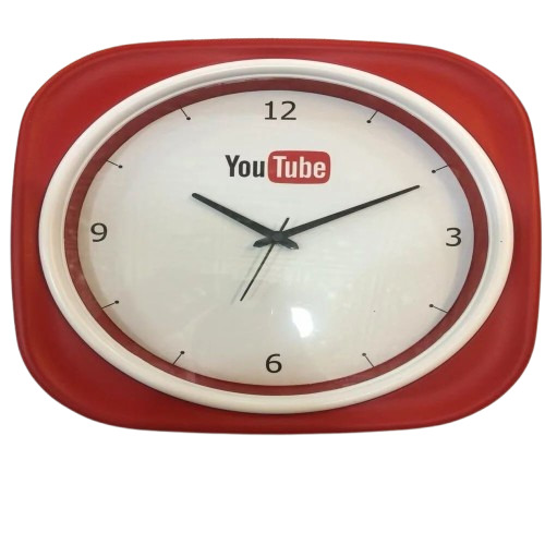 Round Promotional Table Clock - Plastic, Rectangular Shape | Red & White Color, Battery-powered, Box Packaging, Good Condition