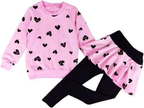 Girls Warm T-Shirt and Skirt Set - Winter Season, Anti-Wrinkle, Comfortable Regular Fit | Breathable, Washable, Full Sleeves, All Sizes Fit, Printed Design