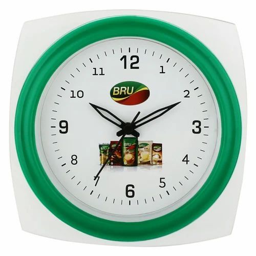 Green Frame Wall Clocks - Plastic, Round, Green & White | Battery Powered, Box Packaging, Excellent Condition