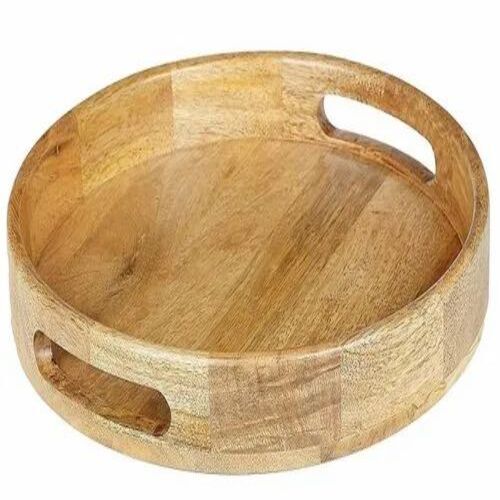 Handmade Round Wooden Serving Tray - Yellow Finish, 30.5x30.5x5.1 cm, 800 Grams | Features Multicolor Design, Customizable Size