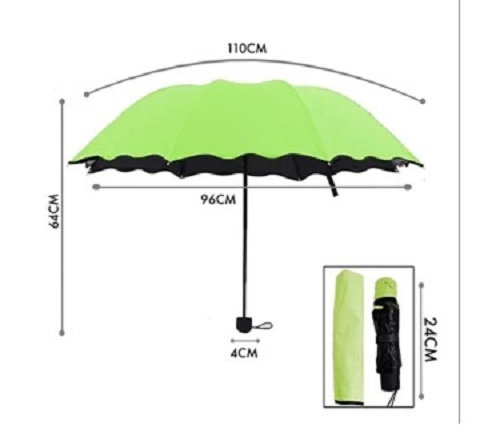 Plain Green Umbrella - Polyester Material, Various Sizes, Green Color | Foldable Design, Pocket Friendly, Easy To Carry For Summer & Rainy Days