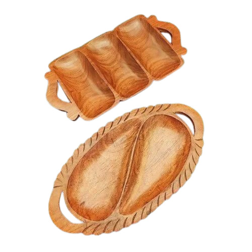 Wooden Snacks Serving Tray - Wood, 30.5 x 15.2 x 2.5 Centimeters, Brown | Customizable Multicolor Round Shape for Versatile Serving